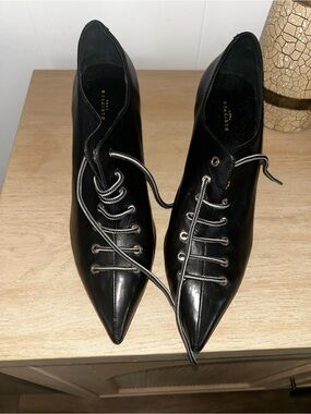 Pointed Black Lace-Up Ankle Booties